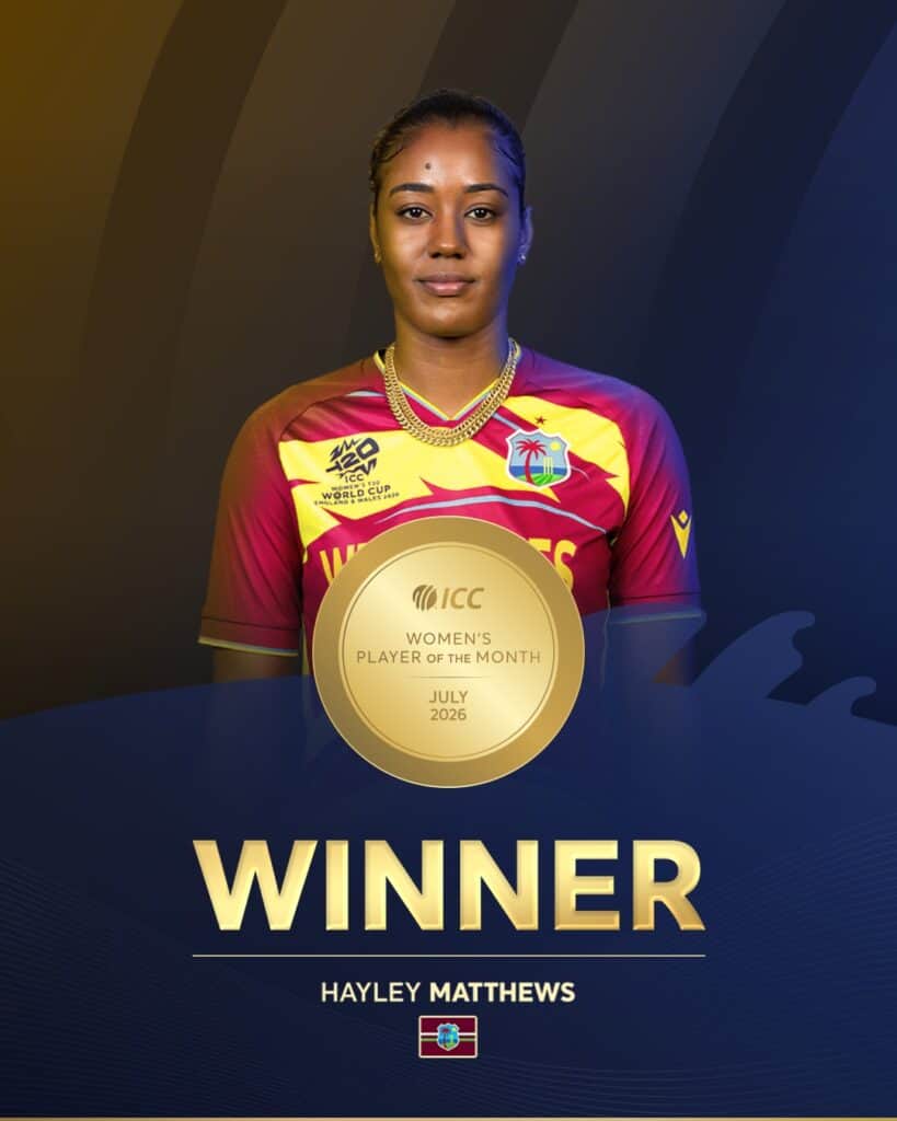 Hayley Matthews Wins ICC Women’s Player of the Month for July 2026