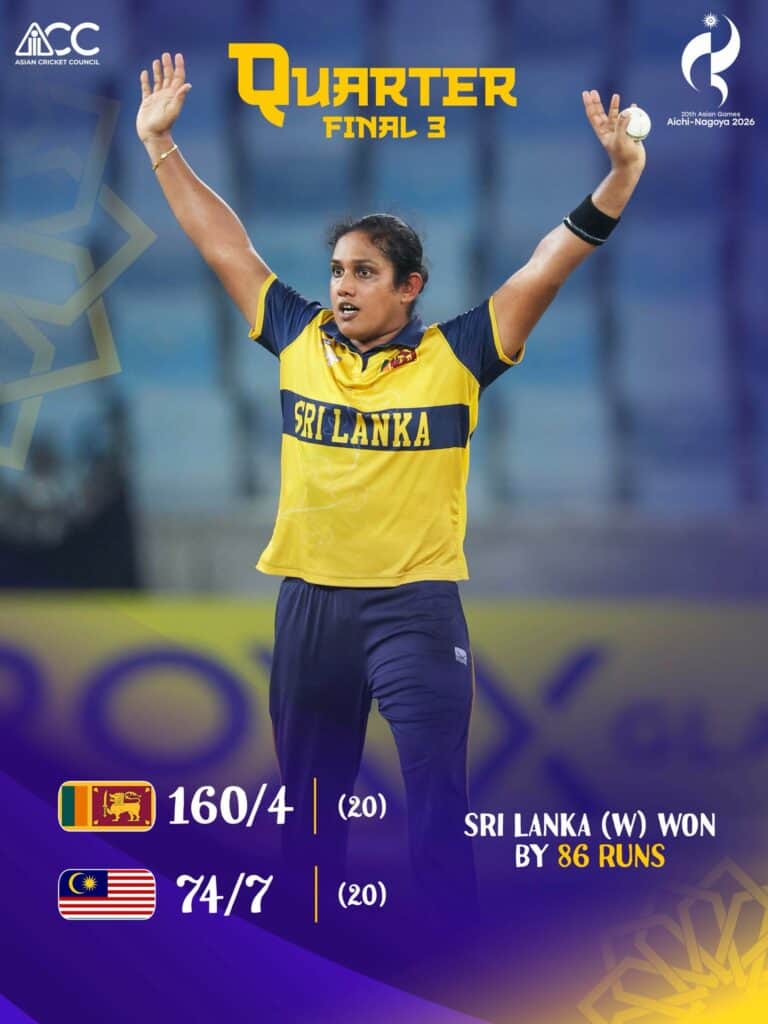 Sri Lanka Women Beat Malaysia by 86 Runs to Reach Asian Games Semi-Finals