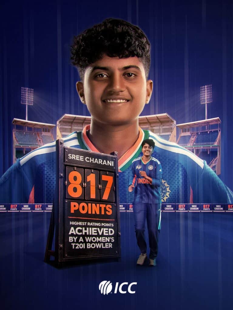 N Sree Charani Creates History With Record ICC Women’s T20I Bowling Rating N Sree Charani Sets Record With Highest ICC Women’s T20I Bowling Rating