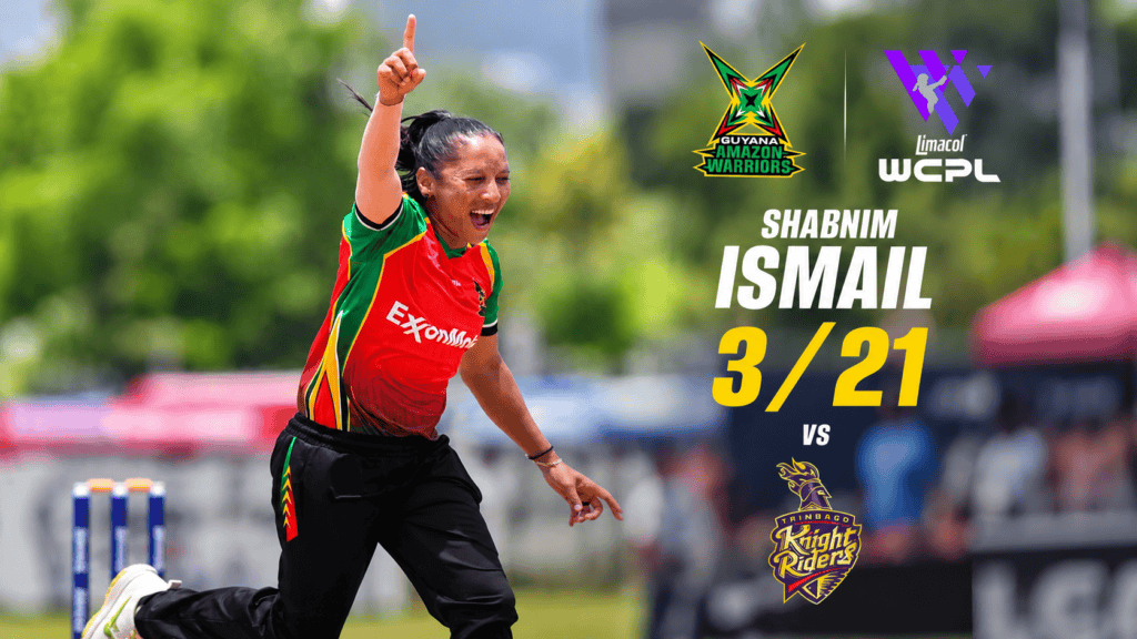 Shabnim Ismail Stars as Guyana Amazon Warriors Beat TKR by 25 Runs Shabnim Ismail Stars as Guyana Amazon Warriors Beat TKR by 25 Runs